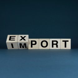 Export - Import. Cubes form words Export - Import. Concept of business, logistics and delivery